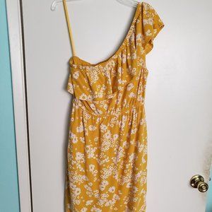 Yellow sundress, one-strap with ruffle, size Small
